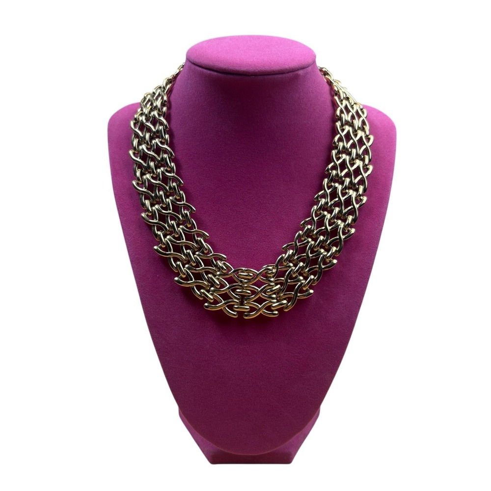 Vintage Napier Chunky Gold Tone Chainmail Statementt Bib Choker Necklace 1980s